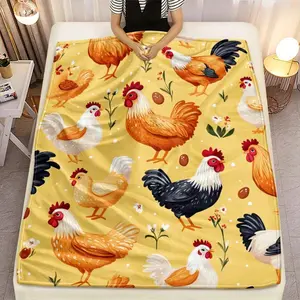 1pc Rooster Print Bedspread - Soft Flannel Lightweight Bed Cover Suitable Sofa, Bed, Travel & Camping - Warm Cozy Bedspread With Rooster Pattern, All-Season Use, Washable Bedding In Neutral Tones Home & Office, 2D Flat