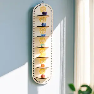 Bohemian Wooden Craft Oval Multi-Layer Crystal Display Shelf, Simple Home Bedroom Wall Decoration, Elegant Wood Decorative Rack, Wall Mounted Shelf