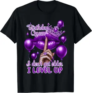 100% cotton Unisex Retro Purple Birthday Queen I Dont Get Older I Level Up T-Shirt
