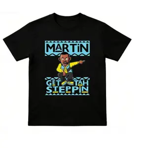 Men’s “Martin Get Tah Steppin” Hoodie & T-Shirt, Stylish Retro Streetwear Graphic Tee or Pullover, Menswear Vintage Long Sleeve or Short Sleeve Black