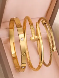 3-Piece Gold-Tone Bangle bracelet Set-Fashion jewelery