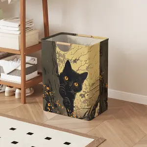 Cat Pattern Print Open Storage Box, Foldable Laundry Basket with Handle, Home Bathroom Collapsible Clothes Organizer Bucket