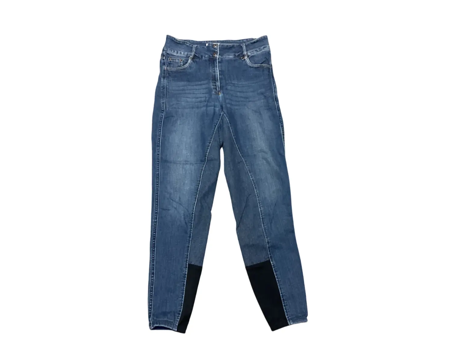 Horze Women's High-Waist Stretch Cotton Denim Breeches with an Eggbutt Silicone Full Seat and Functional Pockets, Stretchable, Jeans, Zipper, Pants, Trouser, Fit