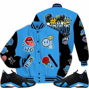 14 University Blue Outfits, Black University Blue 14s Varsity Jacket, Around Find Out Unisex T-Shirts To Match Sneakers Streetwear