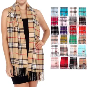 100% CASHMERE Scarf Check Tartan Plaid Wrap Plain Scarves Winter Warm