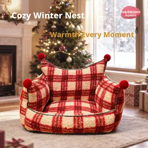 Christmas Fleece Pet Bed Cat Sofa Bed Plaid Pet Nest Warm Dog Bed for Small Dogs