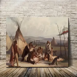 Su Tribe Canvas Wall Art - 1 Piece Wooden Frame Indian Tent Funeral Scene, Home Office Decoration, Living Room Bedroom Wall Decor, Unique Bachelorette Party Gift