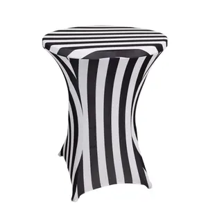 Spandex 30" Fitted Round Cocktail Table Cover Black/White Striped - Easy to Maintain Stretch Tablecloth