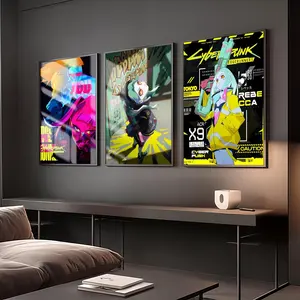 PIKPAKA The Future Neon World Anime C-Cyberpunk E-Edgerunners Painting Calligraphy Eco-Friendly Waterproof Cotton Canvas,Scratch-resistant Oil Painting Canvas, Perfect For Living Rooms,Bedrooms,Kitchens, And Cafes – Ideal For Holiday And Party Gifts
