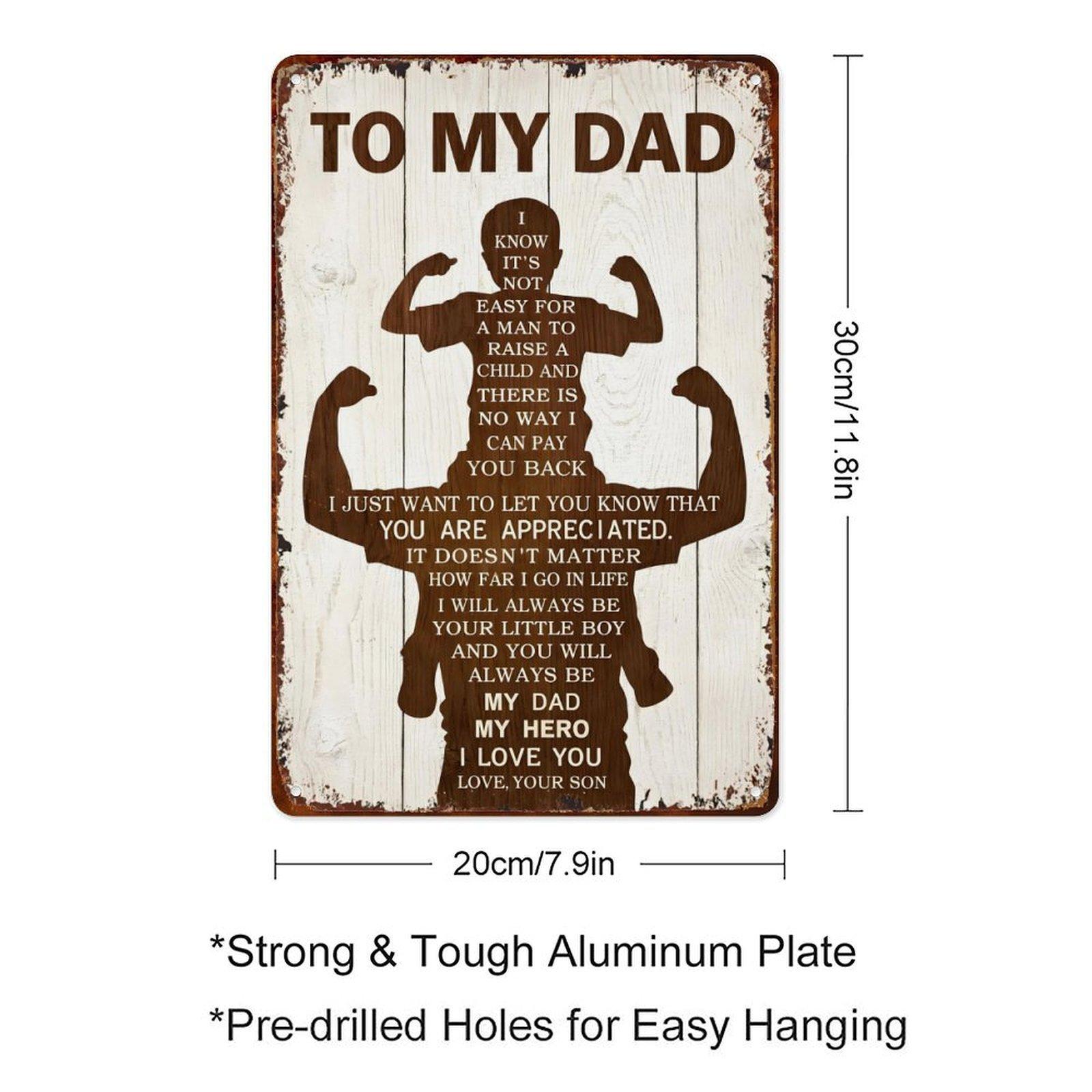 "My Dad My Hero" Father Appreciation Metal Sign, Retro Distressed Wall Decor for Father's Day