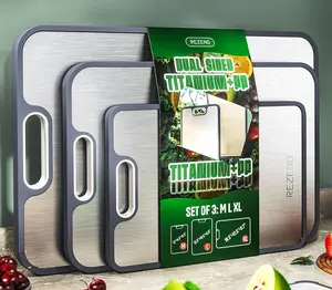 Titanium Cutting Board Set of 3, Dual Sided Design Non Toxic Cutting Boards for kitchen Beyond Food-Grade Chopping Board for Hygienic Food Prep, Extra Large M/L/XL, Knife-Friendly, with Juice Groove