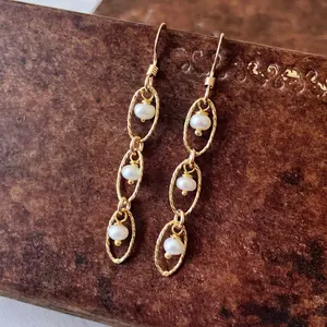 White Pearl Oval Link Earrings- June Birthstone