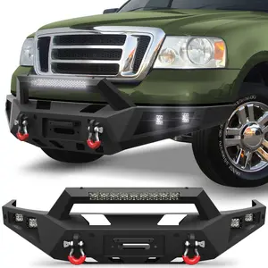 Front Bumper w/Winch Plate for 2004-2008 Ford F150, 2004 2005 2006 2007 2008  Ford F150 Steel Bumper w/LED Lights, D-rings