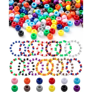 1000+ Pcs Pony Beads, 9mm Multi-Colored Kandi Beads for Bracelet Making, Hair Braids, Necklaces, Key Chains,  (Rainbow Pack)