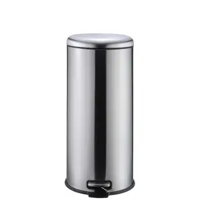 8 Gal/30L Round Stainless Steel Trash Can with Soft-Close Lid, Step-On Garbage Bin with Removable Inner Bucket, Kitchen, Office, Bathroom Recycle Bin