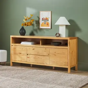 Walker Edison WENAS11653WO1 Modern Farmhouse Rustic Solid Oak Wood 65 in. Sideboard with Storage - White Oak
