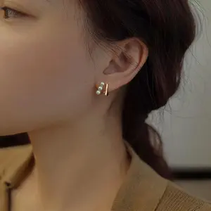 ChillThing 14K simple pearl Xiaoping cross wood stud earrings 3-4MM natural high quality steamed bread round pearl strong light basic flawless