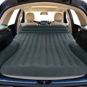 Double-Sided Thick Flocked SUV Air Mattress with Built-in Pump & Pillow, Complete Sleeping Accessories for Auto Camping & Road Trips (Green+Charcoal)