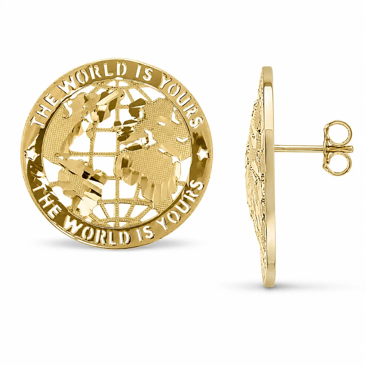 World is Yours Earrings 14k Yellow Gold Finish