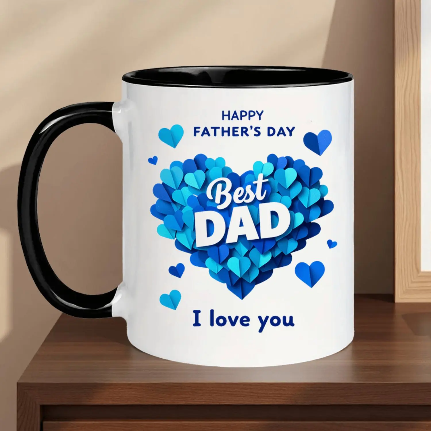 1pc 1pcs Father's Day Gift for Dad - 11oz Ceramic Mug with "Best Dad I Love You" Heart Design Coffee Cup, Dishwasher Suitable for Hot/Cold Drinks, Reusable for Tea, Cocoa, Gift for Dad, Grandpa, Husband (Birthdays, Holidays)