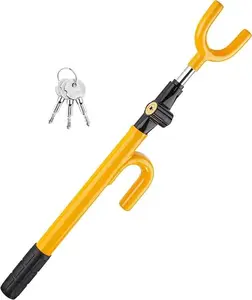 Vehicle Steering Wheel Lock - Anti Theft Device with Adjustable Car Wheel Lock, 3 Keys (Yellow)