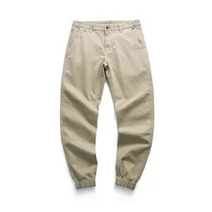 Men's Classic Fit Casual Fitted Straight Pants - Slightly Elastic, Abrasion-Resistant, Lightweight, Durable Work Cargos with Pockets, Beige Menswear for Bike & Sneakers Use
