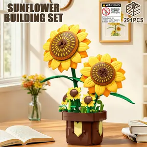 291pcs Sunflower Planter Building Block Toy, Stem Building Blocks, Unisex Kids DIY 3D Puzzle Set, Creative Desk Decor, Christmas New Year Gift, Age 6+