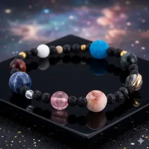 Solar System Planets Bracelet, Turquoise Couples Jewelry, Natural Stone Beads, Zodiac Birthday Gift, Personalized Handmade Armband for Men and Women.