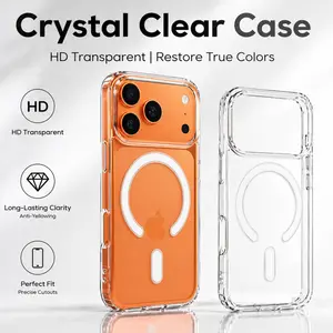 Suitable for iphone 17 16 15 14 13 12 11 XS X 17 Pro Max Plus Air Mobile Phone Case Compatible with MagSafe Magnetic Clear Acrylic Cases Soft TPU Anti-Fall Slim Transparent Non-Yellowing Protective Phone Cover Men Women