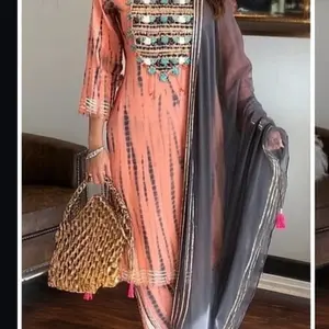 3 pic Indian Salwar Kameez Size 46 3xl Muslin Suits Mirror And Thread Traditional