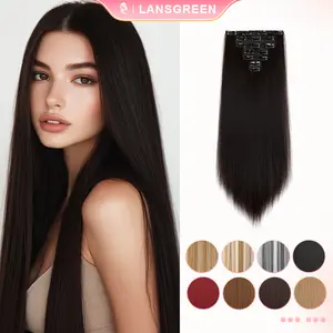 Lansigreen 7pcs Clip in Hair Extension 23inch 190g Brown Straight Long Synthetic Hairpiece for Women Summer Vibes Daily Party