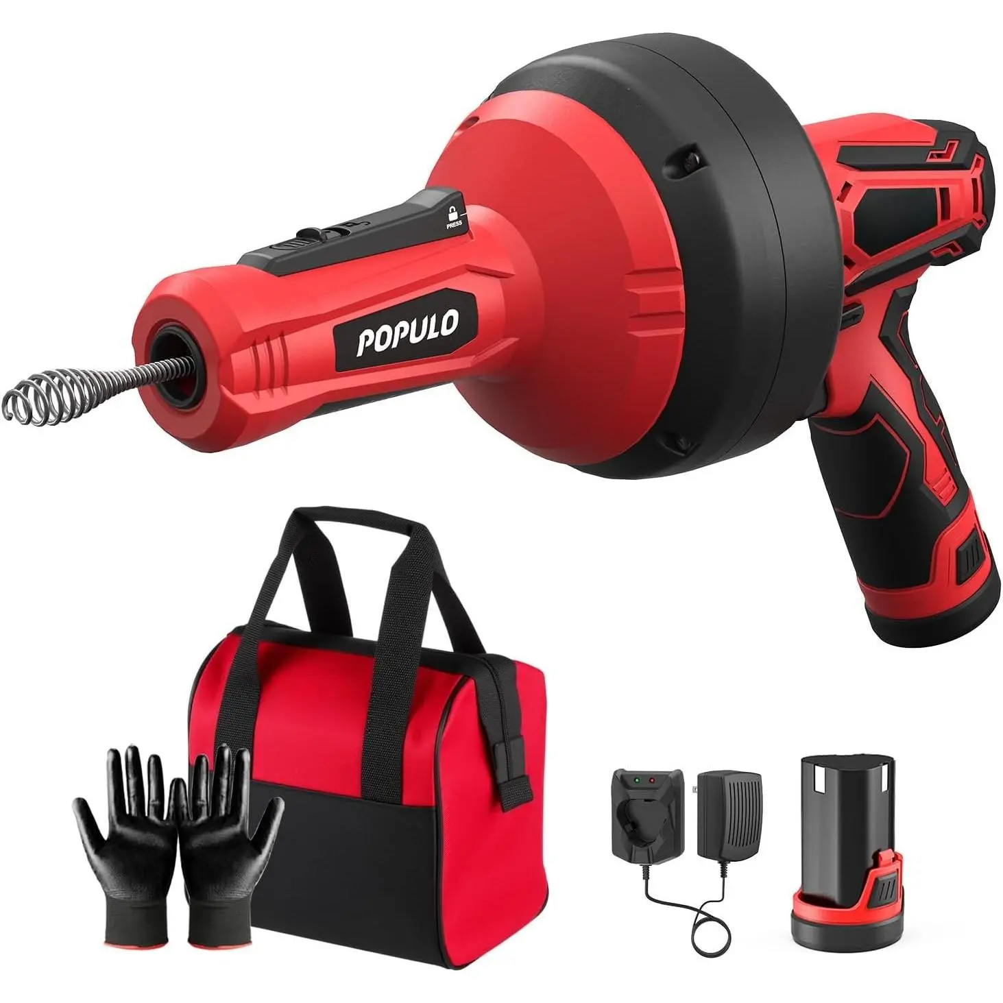 12V Cordless Electric Drain Auger, Auto Feed Plumbing Snake Drain for Unclog Sink Drain 3/4"-2" Pipe, 16.8 FT Snake Hair Drain Clog Remover Cleaner Tools for Shower, Kitchen, Bathtub, Sink