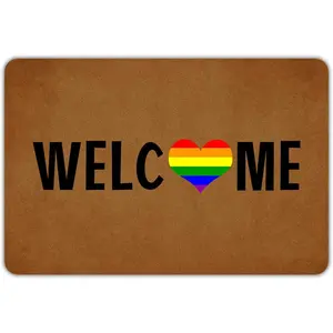 Entrance Door Mat Gay Pride Rainbow Welcome Funny Welcome Rubber Non Slip Backing Mat for Indoor Outdoor 23.5 in(W) X 15.7 in(L)