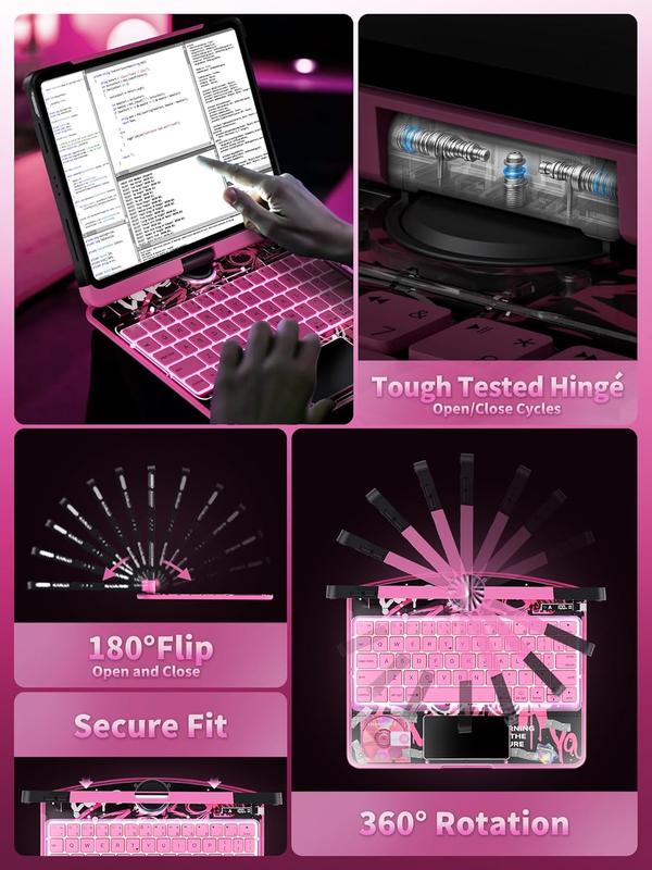 New Y2K Color Keyboard Pink For iPad Pro 12.9/11/10.9/13-inch (M4, 2024/2025) With 360° Rotatable Multi-Touch Trackpad ,Compatible Backlit Keyboard, Pencil Holder,Type-C Charging