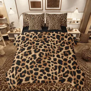 Leopard Print Comforter Set 7 Pieces Cheetah Print Bedding Set Bed in a Bag with Comforter,Sheets,Pillowcases,Cushion Covers Safari Bedroom Decor All Season