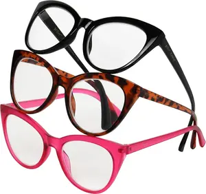 Women's Plaid 3 Pack Reading Glasses Cat Eye, Black, Tortoise, Magenta, 1.5X + 1.5