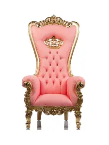 Vintage "Crowned Bubble Gum" Shellback Throne Chair (Pink/Gold)