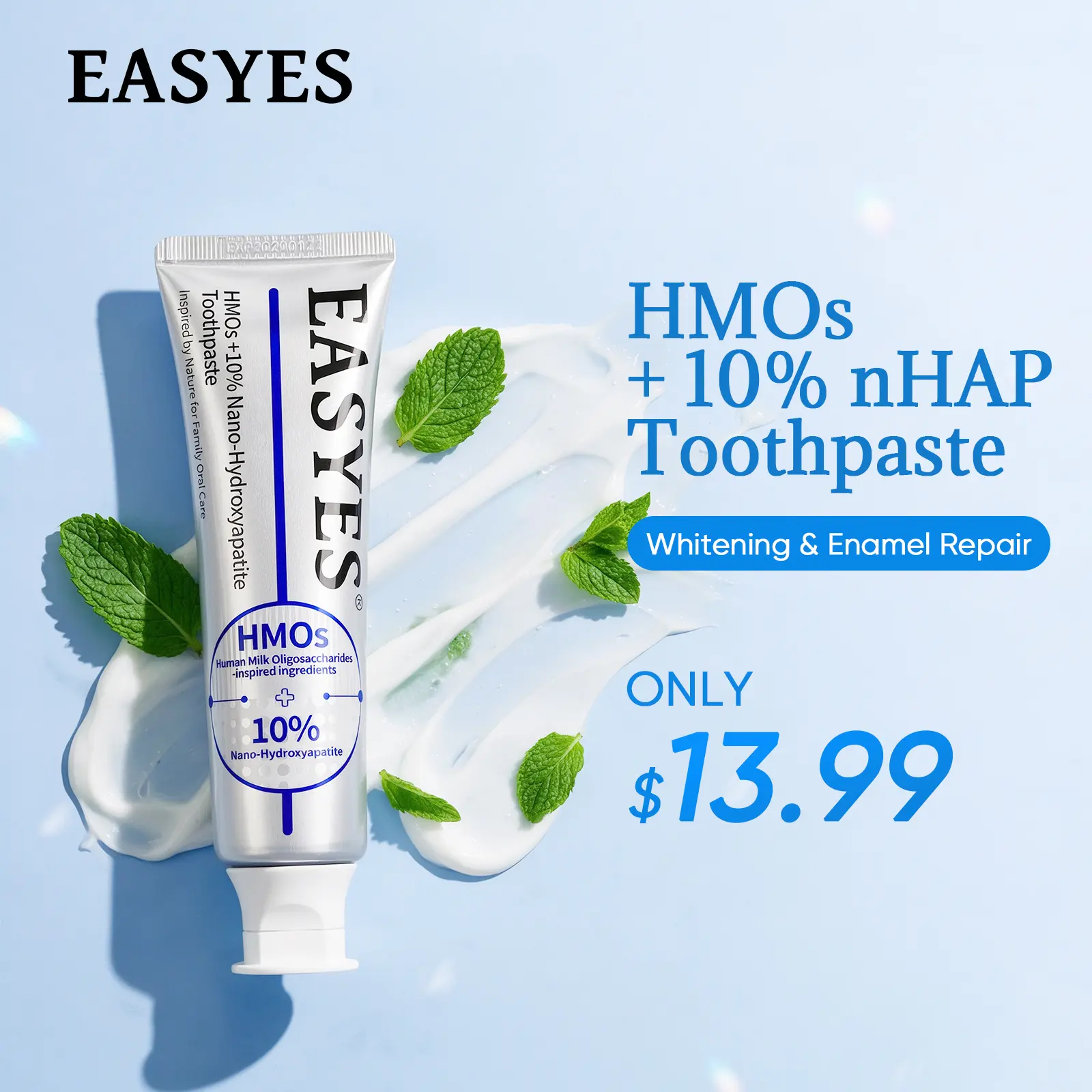 【Easyes】HMOs 10% Nano Hydroxyapatite toothpaste - gum care toothpaste fluoride free fresh breath toothpaste for sensitive gums enamel strengthening Canker Sore Solutions Fight Cavities probiotics whitening toothpaste