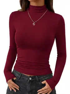 BTFBM Mock Turtleneck Tops for Women Long Sleeve Shirts Fitted Fall Fashion Clothing Basic Thermal Layering Undershirts