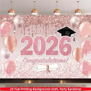Pink 2026 graduation party background banner,pink rose gold graduation background,polyester material,suitable for living rooms,bedrooms,offices,home decoration, outdoor and indoor parties, photography background cloth, graduation party decoration supplies