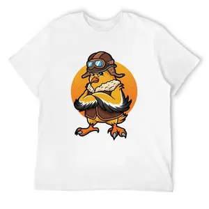 Menswear 180gsm Premium Cotton Aviator Chick Pilot Cartoon Graphic T-Shirt - Short Sleeve Crewneck, Elastic Soft Breathable Fabric, Casual Unisex Top, Customized, Deo Merch, Frisco Orange, Anti Grape Clothing, Big Deborah Funny Tee