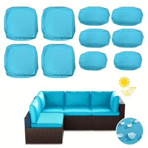 10pcs Solid Color Outdoor Waterproof Patio Cushion Covers, Including 4pcs Seat Cushion Covers 25.6x25.6x4 Inch, 4pcs Back Pillow Cushion Covers 25.6x13.5x4 Inch and 2pcs 21x13.5x4 Inch Back Pillow Cushion Covers