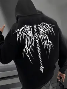 Men's Fall Winter Hooded Sweatshirt, Dark Casual Style, Thorn Wings Pop Art Print, Comfortable Skin-Friendly Fabric, Fitted Design