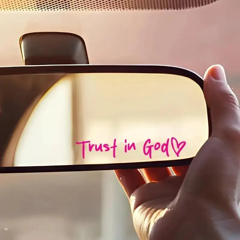 Trust in God Car Rearview Mirror Sticker PINK, Car Rearview Mirror Decal, Inspirational Vinyl Sticker, Ideal Christian Gift