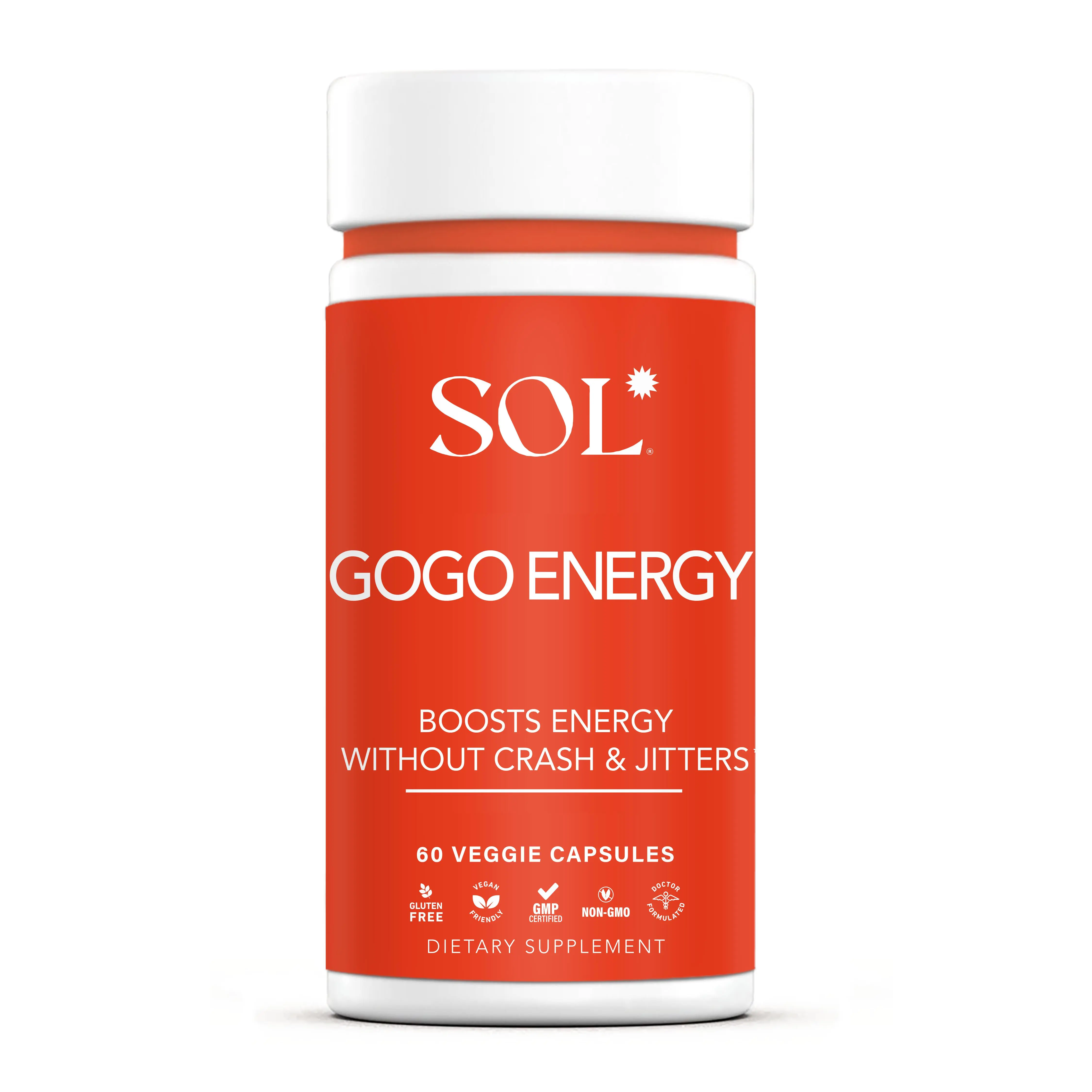 Sol Nutrition GoGo Energy - Boosts Energy - Pre-Workout No Crash or Jitters, Promotes Mental Clarity - Gluten Free, Vegan Friendly, GMP Certified, Non-GMO - Doctor Formulated Supplement Edible Healthcare Fitness