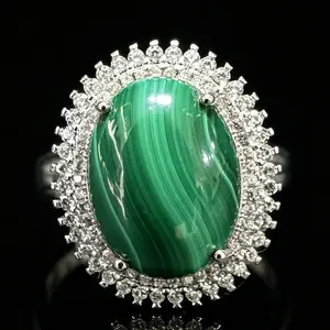 Natural Malachite 925 Silver Adjustable Ring