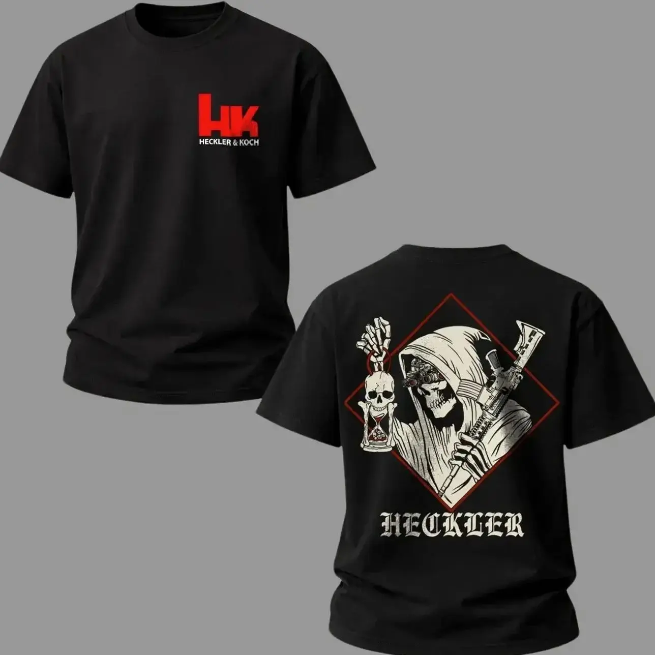 Heckler & Koch HK Tactical Grim Reaper T-Shirt, Sweatshirt, Hoodie, Military Skull Graphic Tee, Dark Operator Tactical Lifestyle Shirt, Vintage Retro Streetwear, Unisex Cotton Comfortable Daily Outfit, Gift For Veterans Tactical Fans VOJ