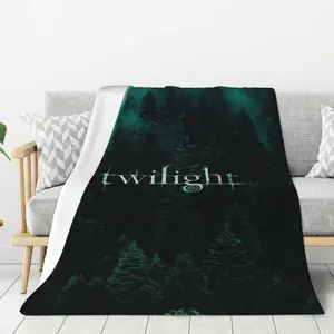 1pc Twilight Anime-Inspired Flannel Throw Blanket - Cozy All-Season, Stain-Resistant, 250-300gsm Polyester, Non-Woven, Machine Washable, Ideal for Bed, Sofa, Office, Travel - Vintage Red with Pine Tree Design, Perfect Gift