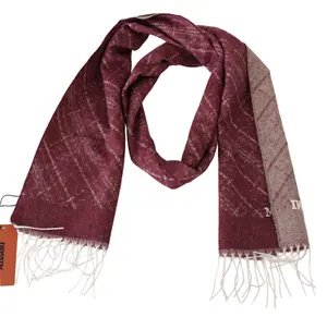 Missoni Maroon 100% Cashmere Unisex Neck Wrap Fringes Scarf
