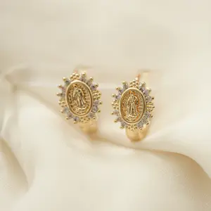 Virgin Mary Gold Mini Hoop Earrings